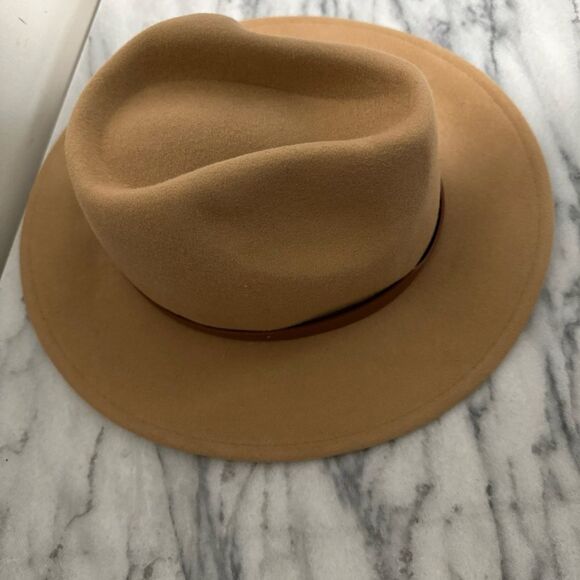 Anthropologie Tan Fedora Hat with Brown leather Band One size - Picture 11 of 12